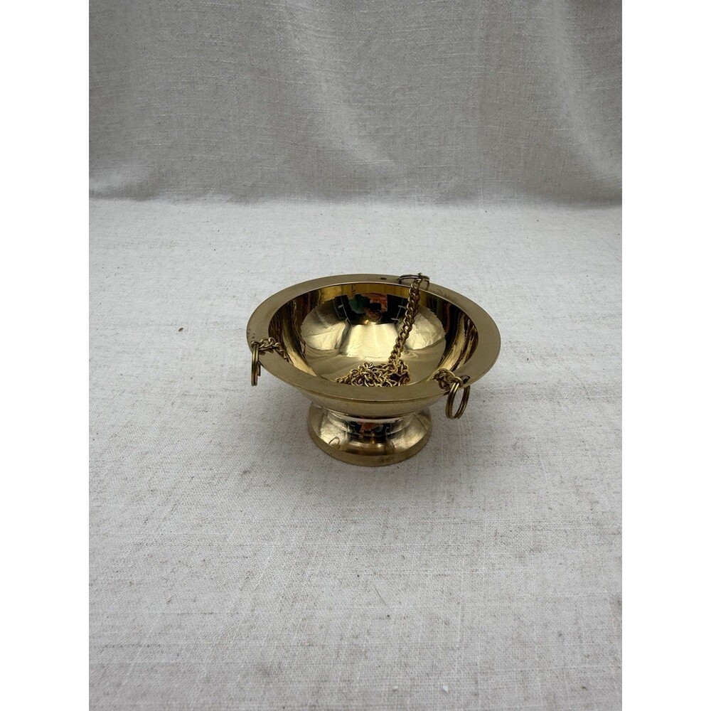 Vintage Hanging Brass Planter Incense Holder Chain Suspension Made India